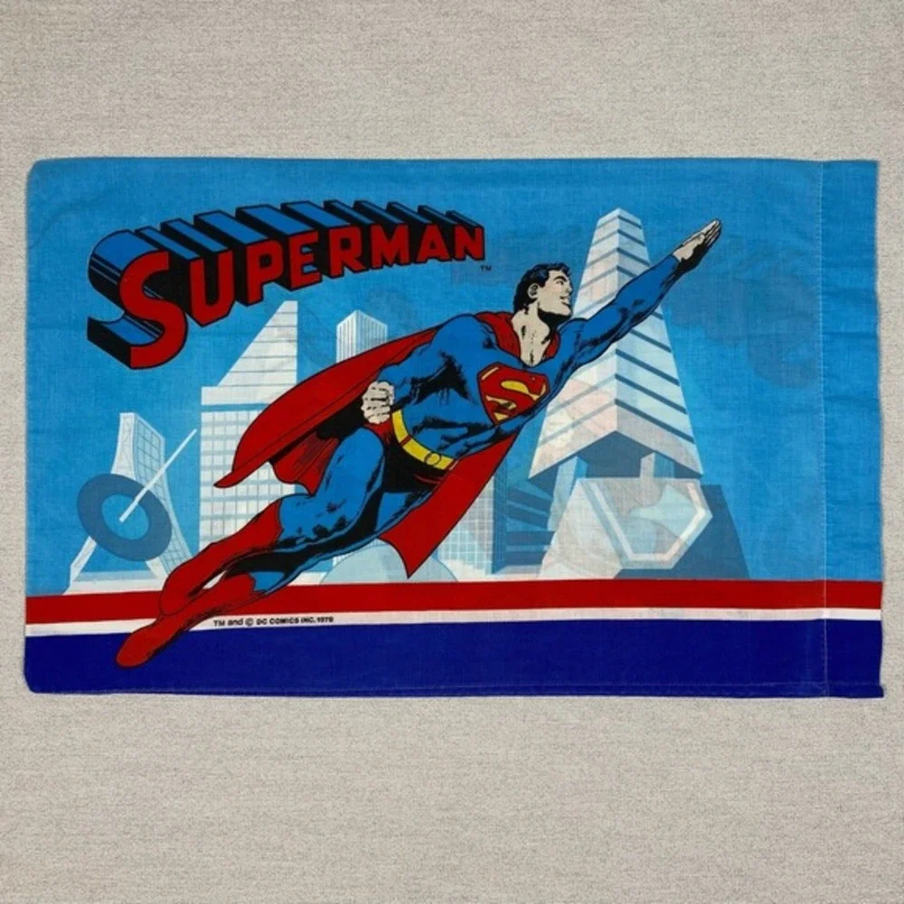 Vtg 70s Wamsutta Superman 2 Twin Sheet SET Bunk Beds Red‎ White Blue